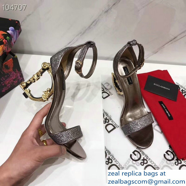 Dolce  &  Gabbana Baroque DG Heel 10.5cm Sandals Glitter Silver 2019